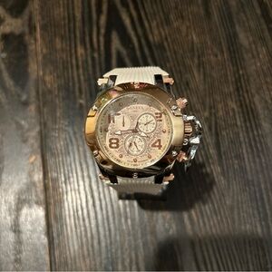 Geneva Gold-Tone Watch with White Band